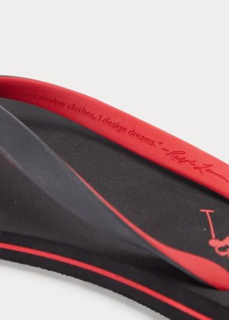 Chinelos Ralph Lauren Bolt Pony Masculinos Pretos/Vermelhos