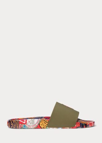 Chinelos Ralph Lauren com estampa de patch masculino verde-oliva