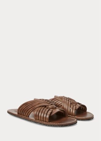 Chinelos Ralph Lauren de couro trançado marrom escuro para homens