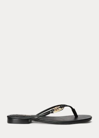 Chinelos Ralph Lauren Emalia Nappa de couro preto feminino