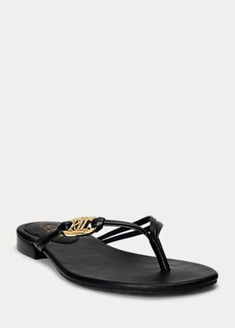 Chinelos Ralph Lauren Emalia Nappa de couro preto feminino