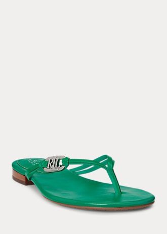 Chinelos Ralph Lauren Emalia Nappa de couro verde feminino
