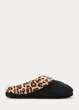 Chinelos Ralph Lauren Leopard Logo Femininos Pretos