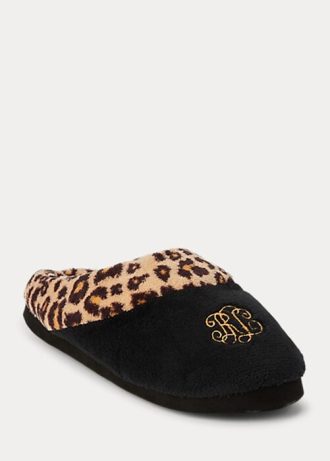 Chinelos Ralph Lauren Leopard Logo Femininos Pretos