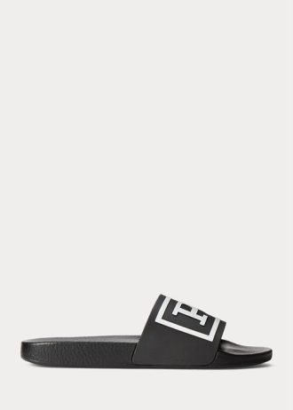 Chinelos Ralph Lauren Logo Masculinos Pretos/Brancos