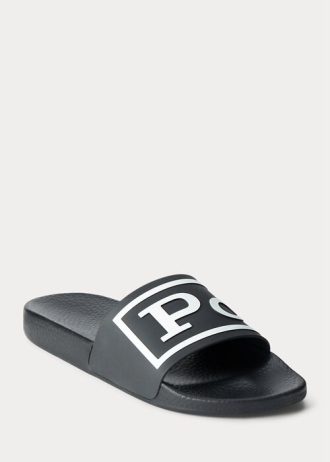 Chinelos Ralph Lauren Logo Masculinos Pretos/Brancos