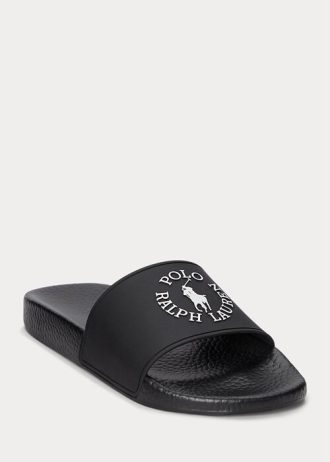 Chinelos Ralph Lauren Logo Masculinos Pretos/Brancos