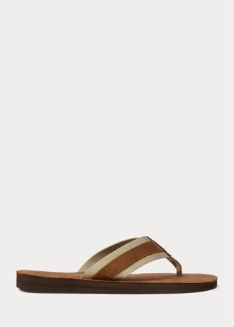 Chinelos Ralph Lauren Masculinos Marrons de Camurça com Acabamento em Gorgorão