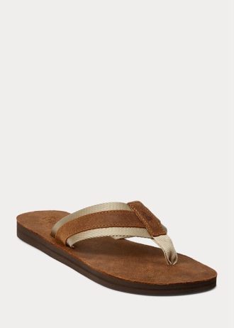 Chinelos Ralph Lauren Masculinos Marrons de Camurça com Acabamento em Gorgorão