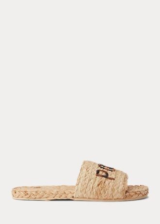 Chinelos Ralph Lauren Raffia Logo Marrons Femininos