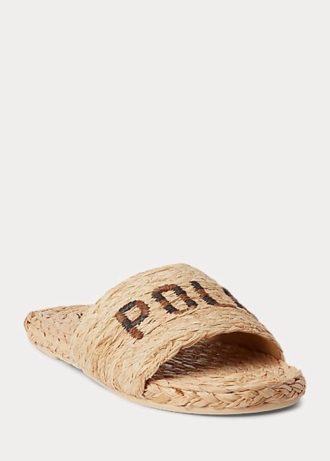 Chinelos Ralph Lauren Raffia Logo Marrons Femininos