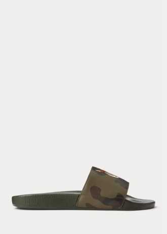 Chinelos Ralph Lauren Tiger Camo de couro masculino verde oliva