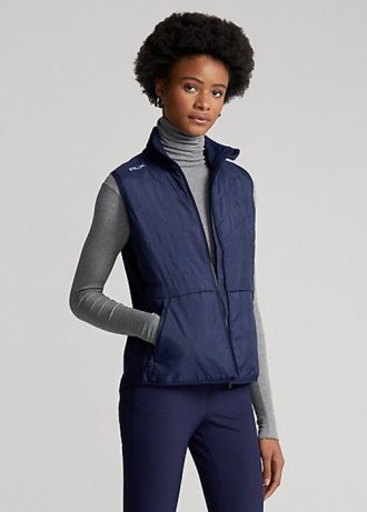 Colete híbrido Ralph Lauren feminino azul marinho com acolchoado frontal e zíper completo