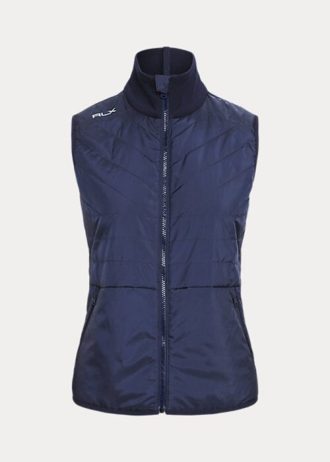 Colete híbrido Ralph Lauren feminino azul marinho com acolchoado frontal e zíper completo