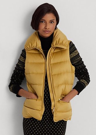 Colete Ralph Lauren acolchoado de cetim dourado feminino