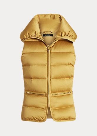 Colete Ralph Lauren acolchoado de cetim dourado feminino