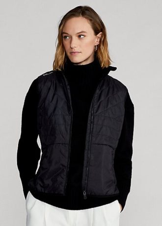 Colete Ralph Lauren Hybrid Mockneck com zíper e gola alta feminino preto