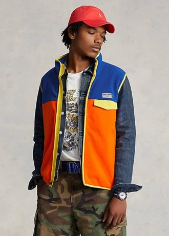 Colete Ralph Lauren Masculino Multicolorido de Fleece Escovado com Blocos de Cor
