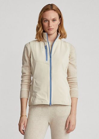 Colete Ralph Lauren Terry sem mangas com zíper completo, creme, feminino