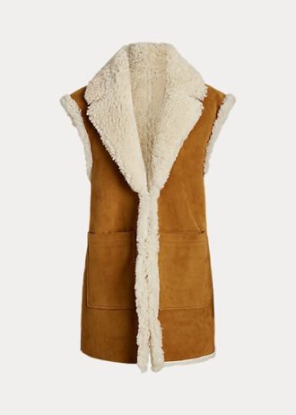 Colete reversível de pele de carneiro Ralph Lauren cáqui feminino