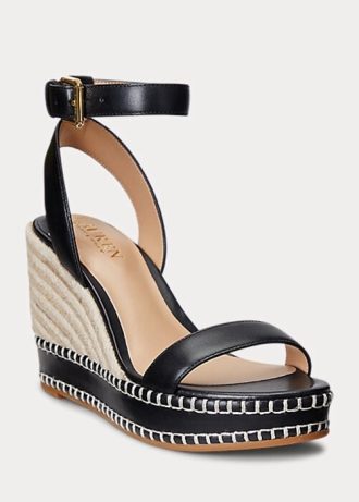 Espadrille de couro Ralph Lauren Hilarie feminino preto