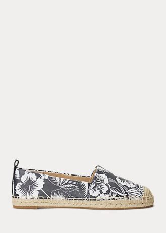 Espadrille Ralph Lauren Cameryn III Floral Couro Feminino Branco/Preto