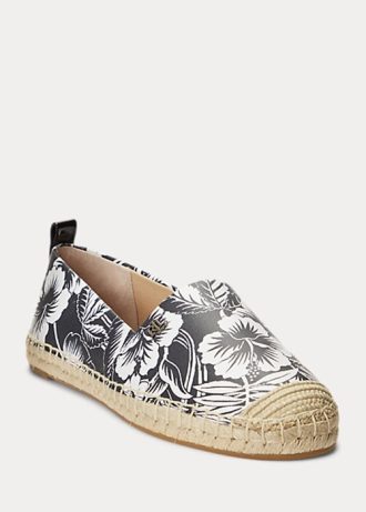 Espadrille Ralph Lauren Cameryn III Floral Couro Feminino Branco/Preto
