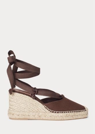 Espadrille Ralph Lauren Canvas Wedge Chocolate Feminino