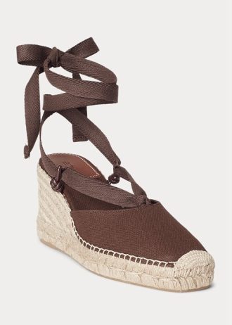 Espadrille Ralph Lauren Canvas Wedge Chocolate Feminino