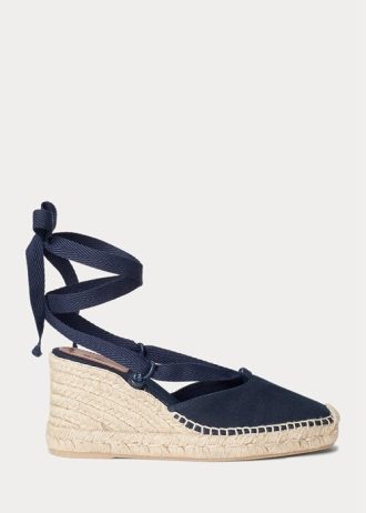 Espadrille Ralph Lauren Canvas Wedge para mulheres azul-marinho