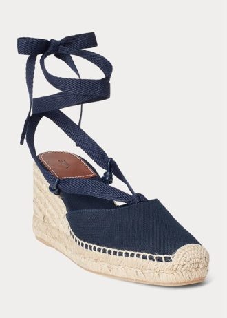 Espadrille Ralph Lauren Canvas Wedge para mulheres azul-marinho