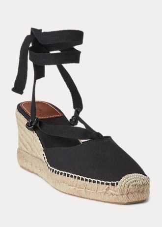 Espadrille Ralph Lauren Canvas Wedge para mulheres pretas