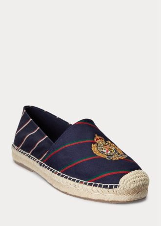 Tênis casual masculino Ralph Lauren Cevio Crest listrado azul marinho