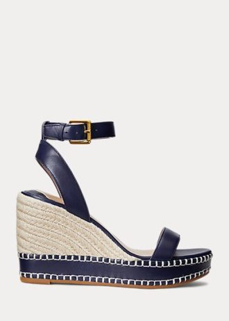 Espadrille Ralph Lauren Hilarie de couro azul marinho feminino