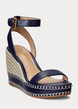 Espadrille Ralph Lauren Hilarie de couro azul marinho feminino