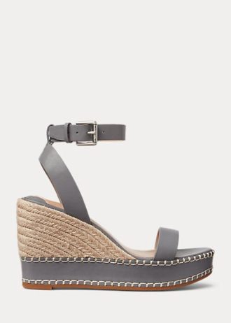 Espadrille Ralph Lauren Hilarie de couro cinza feminino