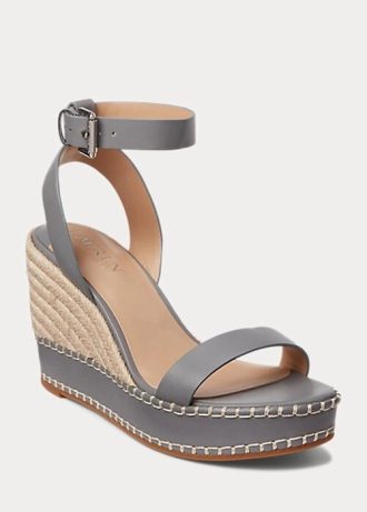 Espadrille Ralph Lauren Hilarie de couro cinza feminino