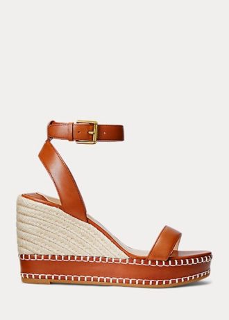 Espadrille Ralph Lauren Hilarie de couro marrom feminino