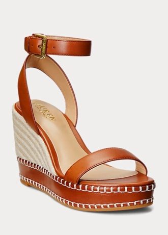 Espadrille Ralph Lauren Hilarie de couro marrom feminino
