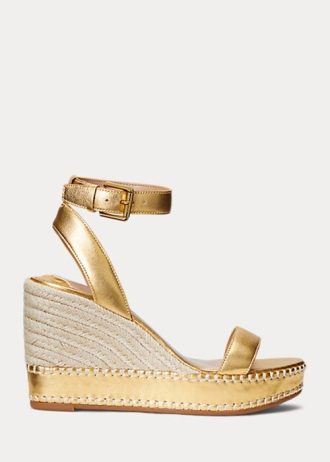 Espadrille Ralph Lauren Hilarie de couro metálico feminino dourado