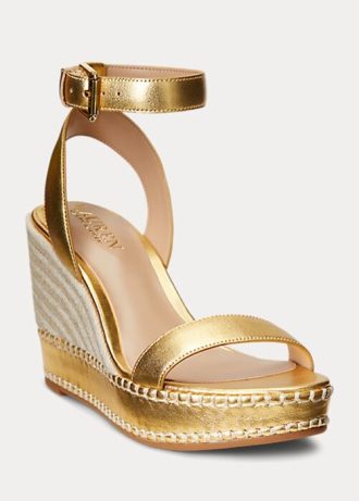 Espadrille Ralph Lauren Hilarie de couro metálico feminino dourado