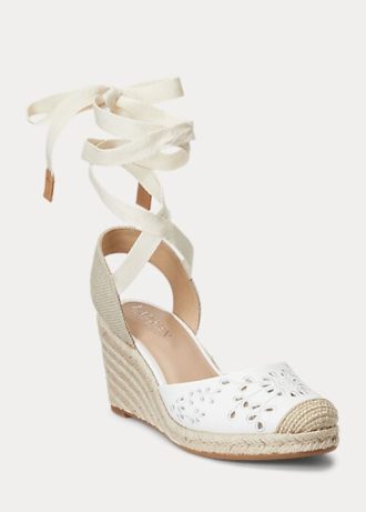 Espadrille Ralph Lauren Paislee com ilhós em couro napa branco feminino