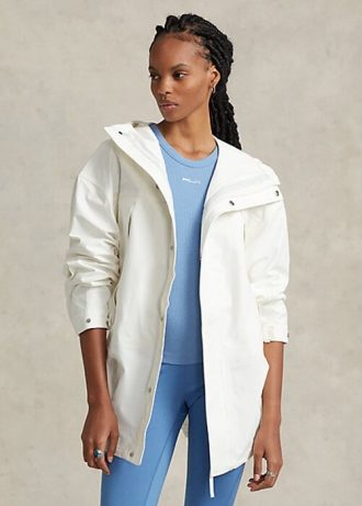 Jaqueta corta-vento com capuz Ralph Lauren branca, resistente à água, feminina