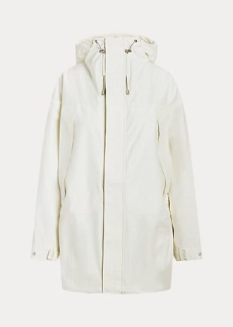 Jaqueta corta-vento com capuz Ralph Lauren branca, resistente à água, feminina