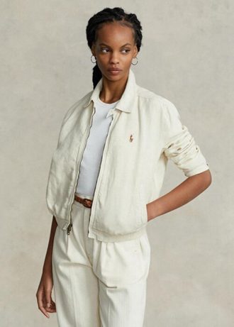 Jaqueta corta-vento feminina branca Ralph Lauren de linho