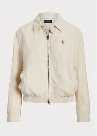 Jaqueta corta-vento feminina branca Ralph Lauren de linho