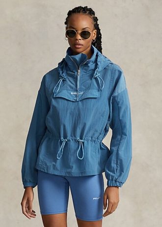 Jaqueta corta-vento Ralph Lauren feminina azul, dobrável, ripstop