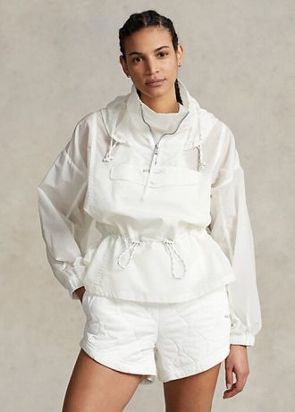 Jaqueta corta-vento Ralph Lauren feminina branca e dobrável em ripstop