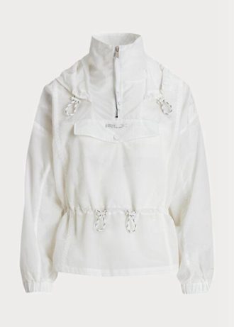 Jaqueta corta-vento Ralph Lauren feminina branca, translúcida e dobrável, ripstop