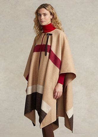 Jaqueta poncho dupla face listrada Ralph Lauren Polo ID marrom feminina